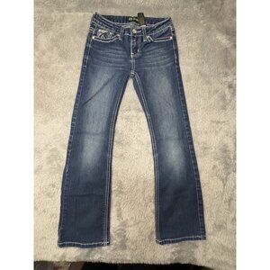 ZCO Jeans Girls Kids 8 Bootcut Detailed Embroidered Cross Stitching  inseam 23